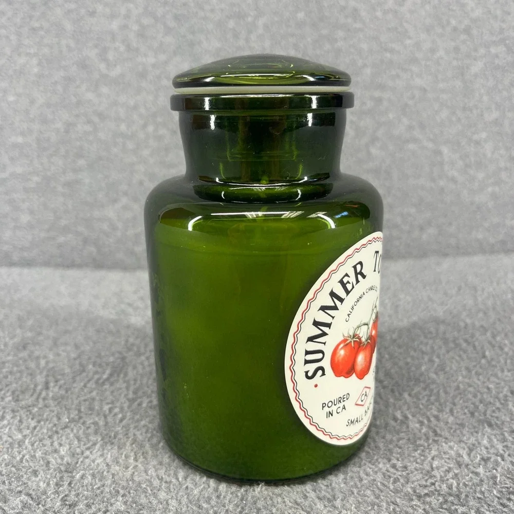Leoben Company Summer Tomato Candle 9oz Green Glass Apothecary Jar Soy Wax Blend